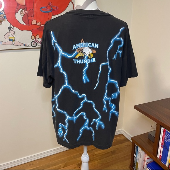 Vintage American Thunder Front/Back Lighting Born Country T-Shirt 100 Cotton - Picture 9 of 14